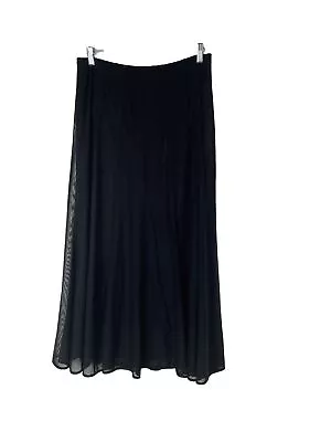 J Jill Size M Stretch Maxi Skirt Solid Black Mesh Overlay Full Pull On Waist • $34.99