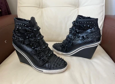£34.99 • Buy ASH Black Leather Wedges Trainers With Buckles ,EUR Size 37, Large