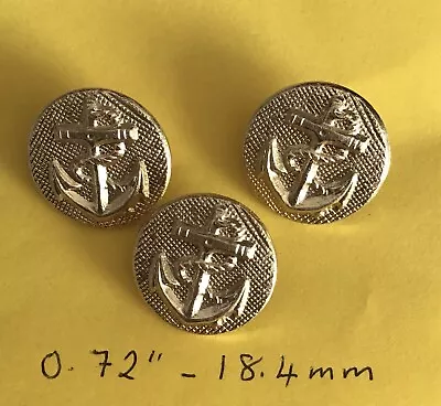 3 Vintage Metal/Gold Effect Shanked Navy/Anchor Buttons 0.72” - 18.4mm - NEW • £3.60