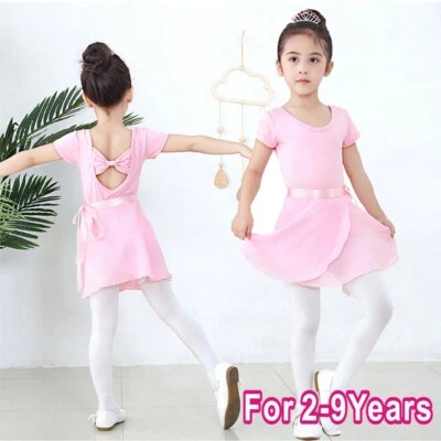 £8.99 • Buy Girls Ballet Dance Leotard With Separated Skirt Dress Short Sleeve UK