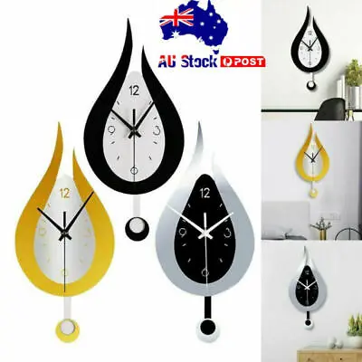 $30.85 • Buy Glass Pendulum Wall Clock Modern Silent Non-ticking Clock Kitchen Home Decor .