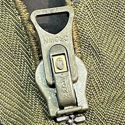 WW2 CROWN Metal Zipper 10 Inch Cotton CLOSED END Vintage Olive Drab Green • $12