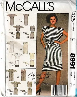 McCall's Pattern 8991 C1984 Misses' Dress Or Top/Skirt Size 6 FF • $8.88