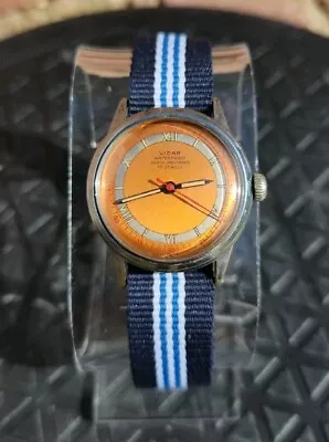 Vtg Vidar 1960's Men's 30mm Sailing Boat Watch Mechanical Silver/Orange WORKING! • $199.99