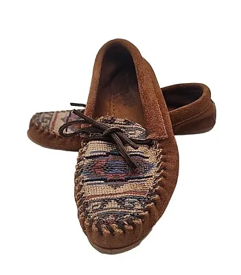 Minnetonka Shoes Womens Size 7 El Paso Moc II Suede Flats Moccasin Aztec • $27.99