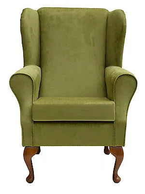 Standard Wingback Fireside Queen Anne Armchair In Topaz Lime Fabric • £470