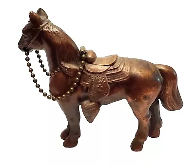 Hollow Cast Metal Bronze Horse W/ Saddle & Reins 5  Figurine Vintage Home Decor • $29.99