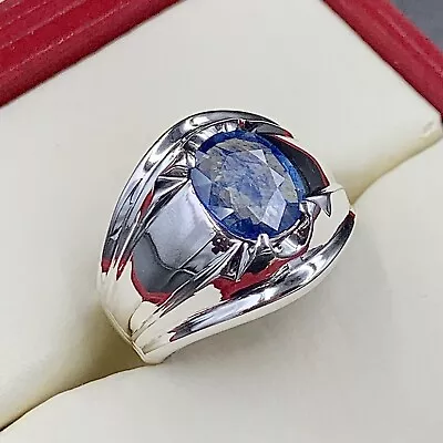 Natural Sapphire Ring Blue Sapphire Ring For Men 925 Silver Mens Neelam Ring • $125