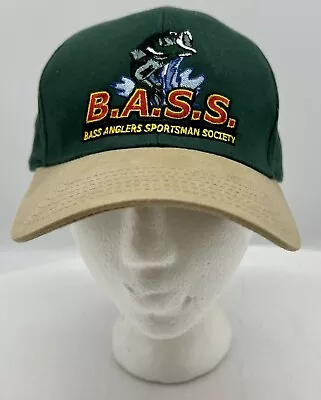 Vintage 90's Bass Anglers Sportsman Society Fishing Hat Green & Beige Ships Fast • $12.79