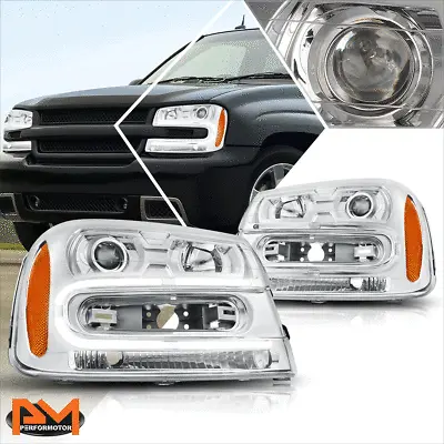 For 02-09 Chevy Trailblazer LED DRL Projector Headlight Amber Side Chrome Pair • $177.89