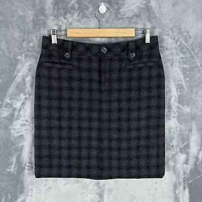 Eddie Bauer Gray Black Plaid Wool Blend Lined  Pencil Skirt Women's Size 6 • $14