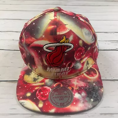 Mitchell & Ness Miami Heat Hat Mens Red Logo Galaxy Brim NBA Snapback Cap • $12.99