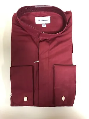 Mens *BURGUNDY* 3XL 19 1/2 34-35 BANDED Collar Clergy Minister Clerical Shirt • $14.99
