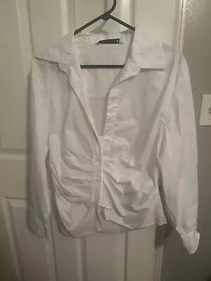 Zara Ruched Asymmetrical White Button Women's Shirt XL • $22