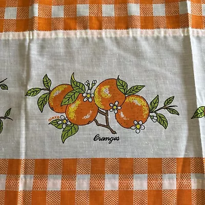 Vintage 70s 1970s Kitchen Curtain Panel By J C Penney Orange Fruit Check Prop • $27