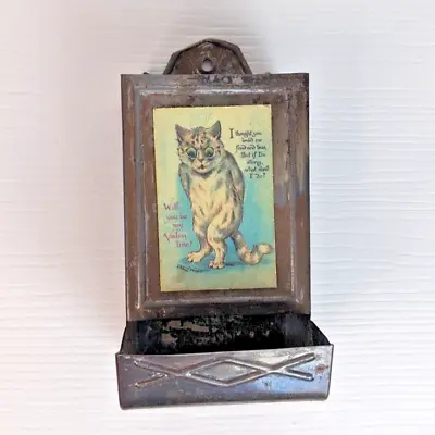 Vintage Tin Match Box Safe Box Holder W/Louis Wain Cat Magnet Valentine • $39.99