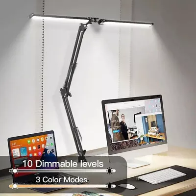 Double Head LED Desk Lamp Clamp Swing Arm Eye-Caring Dimmable 10Brightness Level • $24.52