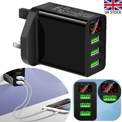 3 Multi Ports Fast Quick Charge USB LED Display Hub Wall Charger Adapter UK Plug • £4.89