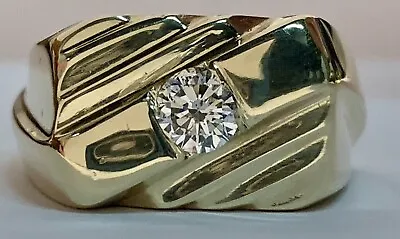 Men’s Diamond Ring Solid 14k Gold Vintage Ring Yellow Gold Estate • $925