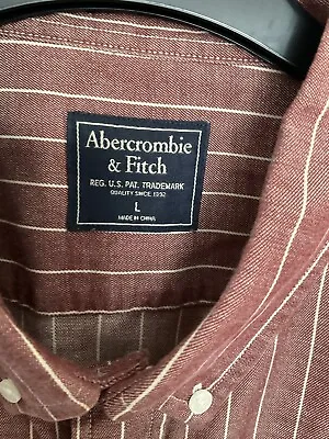 Mens Abercrombie And Fitch Striped Oxford Shirt Size L. Red/rust.  Long Sleeve • £12
