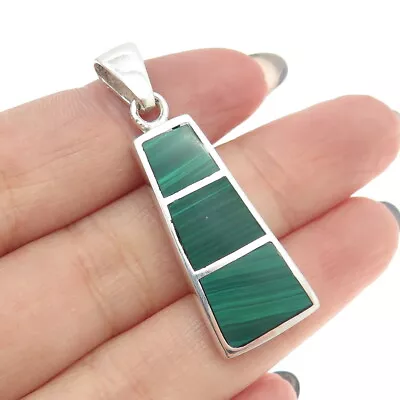 925 Sterling Silver Vintage Real Malachite Modernist Pendant • $54.99