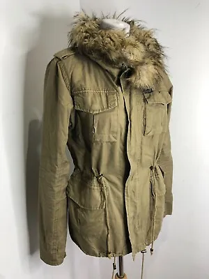 Maison Scotch Cargo Parka Jacket Coat Size 3 10 12 VGC Canvas Casual Fur Trim • £18.85