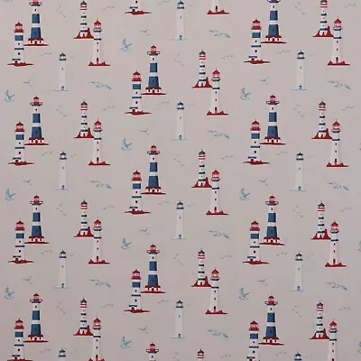 Nash Lighthouse Fabric Pearl 100% Cotton Nautical Coastal Beach Cushions Curtain • £1.99