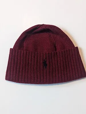 Ralph Lauren Polo Dark Red Merino Wool Beanie Hat • £24.99