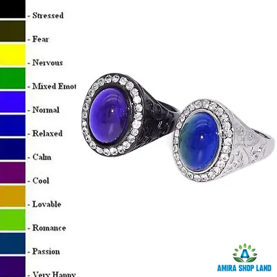 Silver &Black Mood Ring Women And Men Crystal Alloy Temperature Changing Color • $10.99