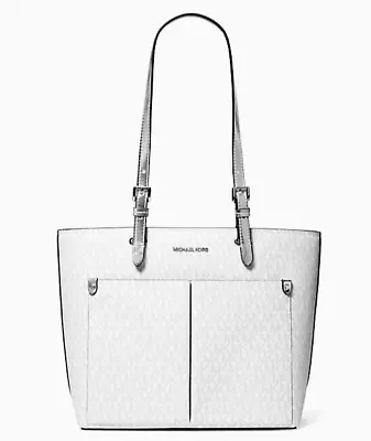 New Michael Kors Jet Set Travel Medium Double Pocket Logo Tote Optic White • $109.90