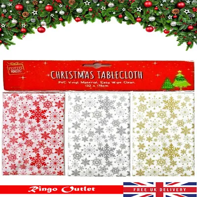 Christmas Table Cloth Wipe Clean Xmas Snowflake Red Silver Gold Cover PVC Vinyl • £3.99