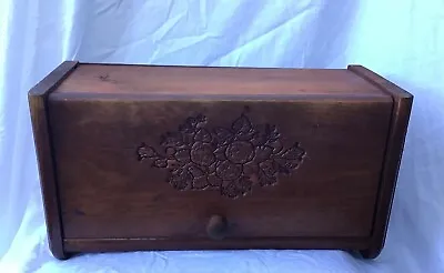 Vintage Wooden Wood Bread Box Carved Floral Flowers Motif Pattern • $90