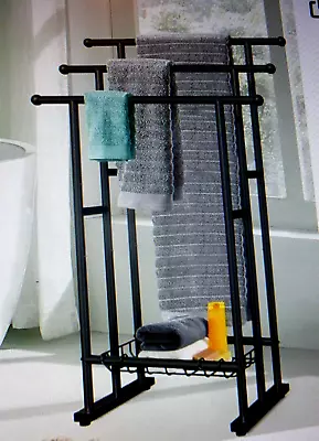 40  H Free Standing Towel Rack 3 Tier Alloy Steel Stand With Basket Blanket Dr • $32.99