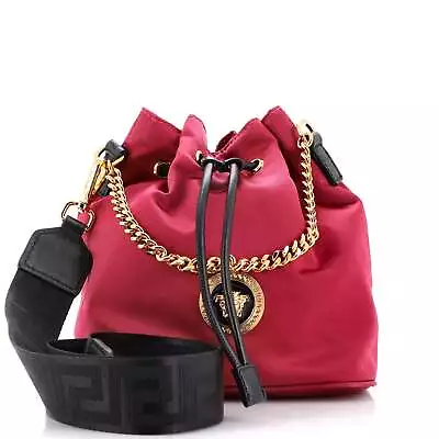 Versace Medusa Convertible Drawstring Bucket Bag Nylon Small Pink • $397.50