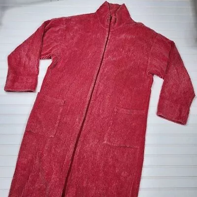 Stan Herman Vintage Raspberry Red Chenille Housecoat Front Zip Large • $62.90