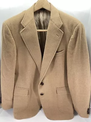 Camel Hair Sport Coat Blazer Men Sz 40 R 2 Leather Buttons Beige Classic VTG USA • $35.95