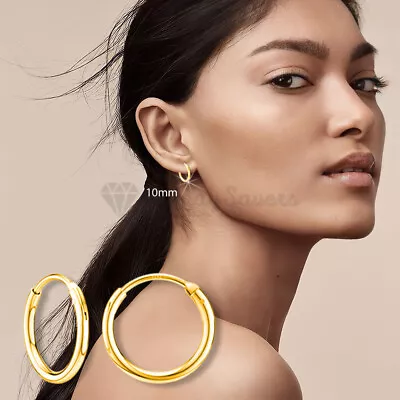 10mm Real 925 Sterling Silver Yellow Gold Women Men 1.2mm Thin Hoop Earrings • $4.96