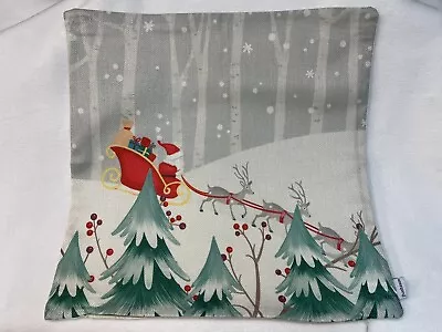 Santa Sleigh Reindeer Winter Trees Christmas Throw Pillow Cover Holiday Decor • $15.95