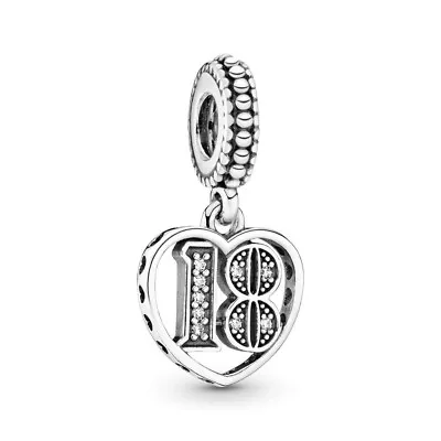 Sterling Silver 18th Birthday Heart Shaped Bracelet Charm • £14.99
