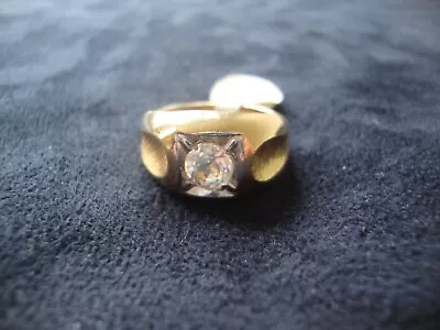 VINTAGE 1980s MENS CLEAR CZ 18K YELLOW HEAVY GOLD ELECTRO PLATED RING SZ 12 • $34.99