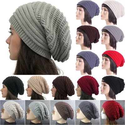 Unisex Slouch Baggy Oversized Winter Warm Ski Knitted Beanie Hat Mens Womens Cap • $13.49