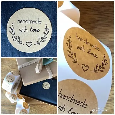 Handmade With Love Stickers Kraft Business Packaging Labels 20 100 500 Roll • £1.65