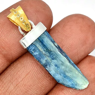 18k Gold Plating  - Natural Kyanite Rough & Moldavite  Silver Pendant  CP19725 • $18.99