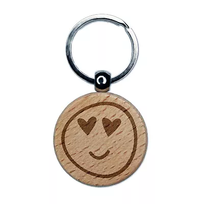 Heart Eye Love Emoticon Face Doodle Engraved Wood Round Keychain Tag Charm • $9.99