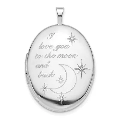 Silver Rhod-pltd 20mm LOVE TO THE MOON Diamond Oval Locket QLS850 • $95.41