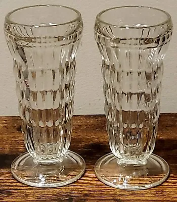 2 Jeanette Clear Ribbed Parfait Ice Cream Juice Footed Glasses 5½” Tall Vintage • $9.95