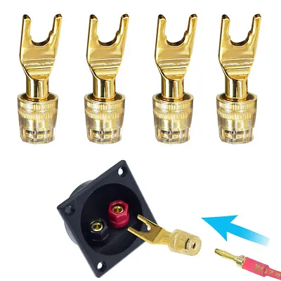 4pc HIFI Audio Speaker Cable Y Connector Spade To 4mm Female Banana Jack Adapter • £16.79