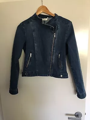 Size 10 Jeans West Collarless Denim Biker Jacket • $10