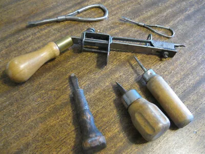 6 VTG Tools 4-Wooden Handles (2-Flat-Screwdrivers Awl & Quilter?) +2 Metal Loop • $30