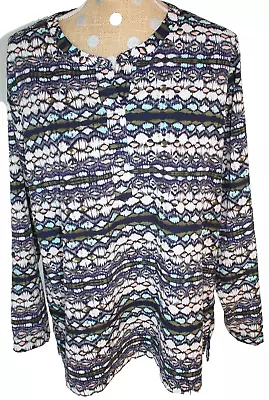 VAN HEUSEN Black Geometric Print Blouse Top Long Sleeve Polyester SIZE XL • £8.68